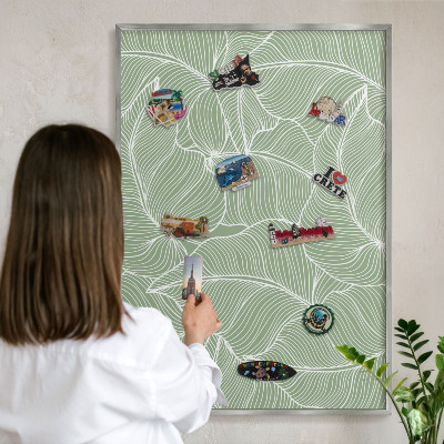 Decoratief metalen magneetbord in een zilveren lijst Tropische bladeren