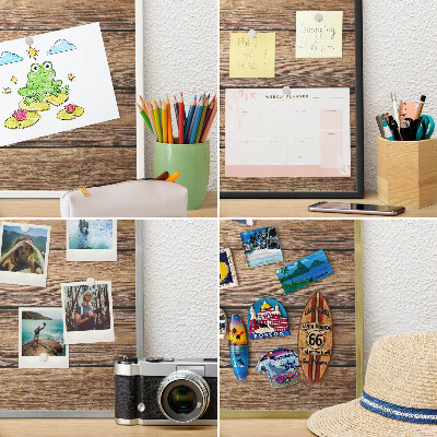 Magneetbord voor souvenir magneten met zilveren lijst Houtstructuur