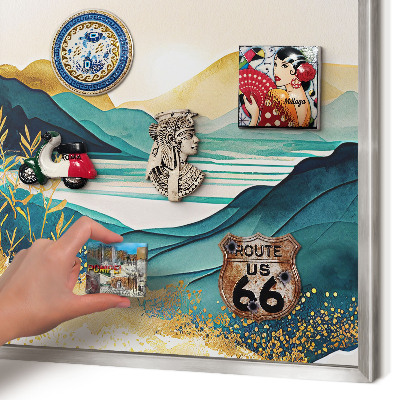 Decoratief metalen magneetbord in een zilveren lijst Een vredig uitzicht