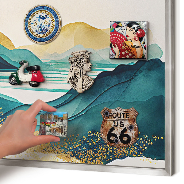 Decoratief metalen magneetbord in een zilveren lijst Een vredig uitzicht