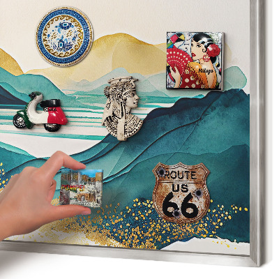 Decoratief metalen magneetbord in een zilveren lijst Een vredig uitzicht