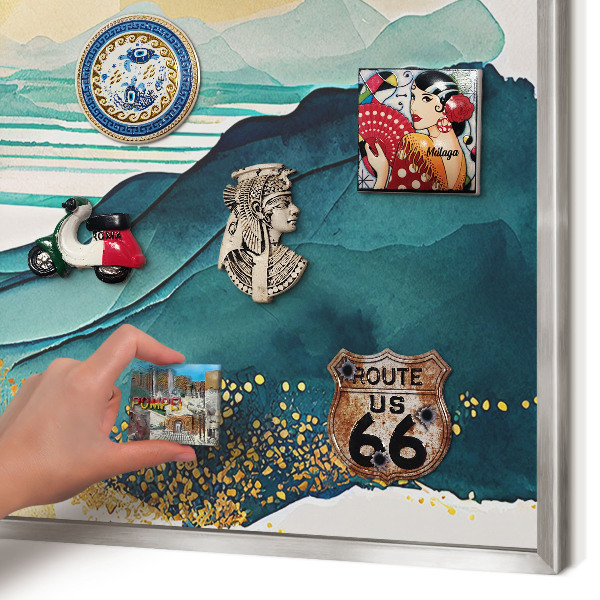 Decoratief metalen magneetbord in een zilveren lijst Een vredig uitzicht