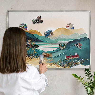 Decoratief metalen magneetbord in een zilveren lijst Een vredig uitzicht