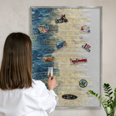 Magneetbord voor souvenir magneten met zilveren lijst Abstracte bos