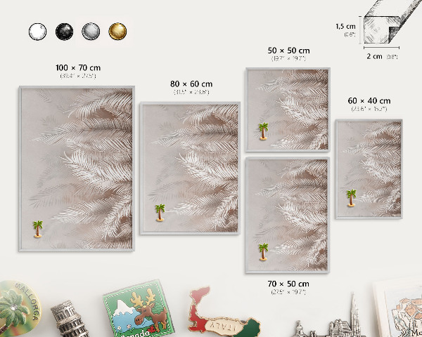 Magneetbord voor souvenir magneten met zilveren lijst Bladeren van de natuur