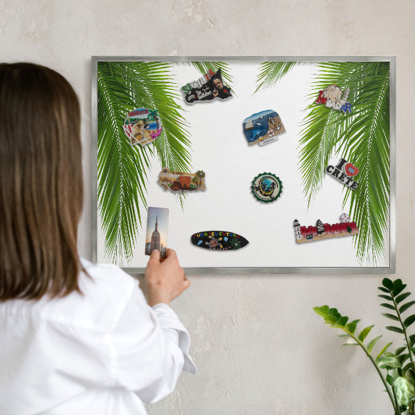 Decoratief metalen magneetbord in een zilveren lijst Exotische natuur