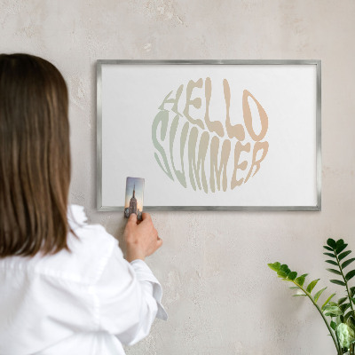 Decoratief metalen magneetbord in een zilveren lijst Hallo zomer