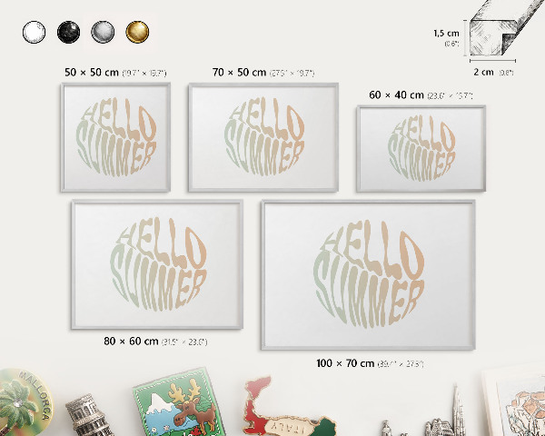 Decoratief metalen magneetbord in een zilveren lijst Hallo zomer