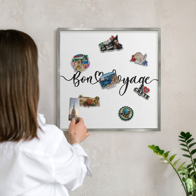 Magneetbord voor souvenir magneten met zilveren lijst Goede reis