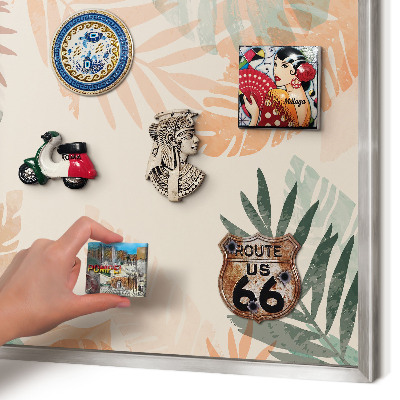 Magneetbord voor souvenir magneten met zilveren lijst Tropische bladeren
