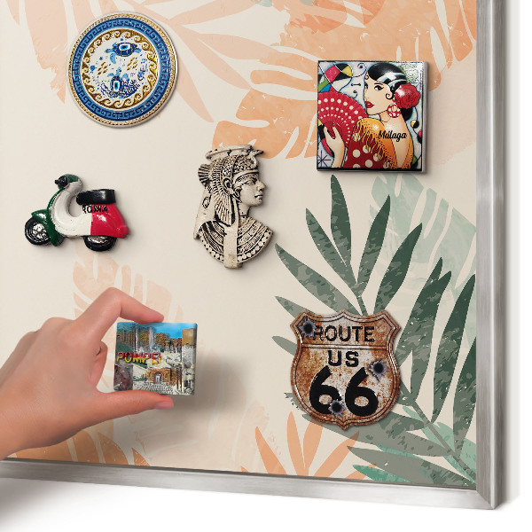 Magneetbord voor souvenir magneten met zilveren lijst Tropische bladeren