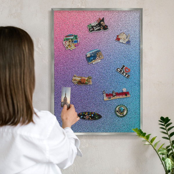 Magneetbord voor souvenir magneten met zilveren lijst Kleurrijk verloop