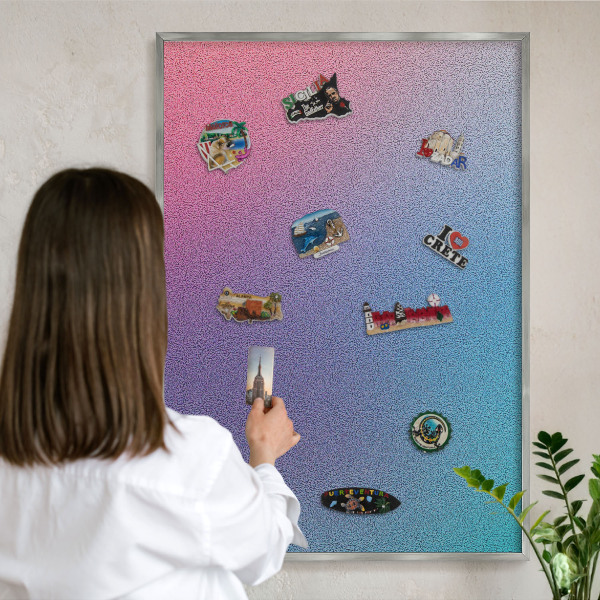 Magneetbord voor souvenir magneten met zilveren lijst Kleurrijk verloop