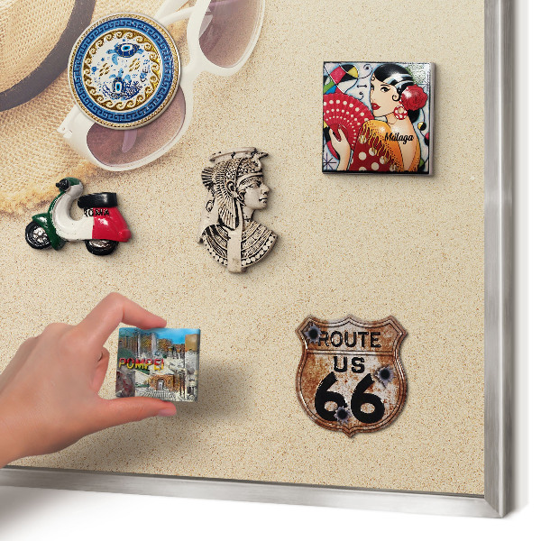 Magneetbord voor souvenir magneten met zilveren lijst Zomerstrand