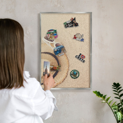 Magneetbord voor souvenir magneten met zilveren lijst Zomerstrand