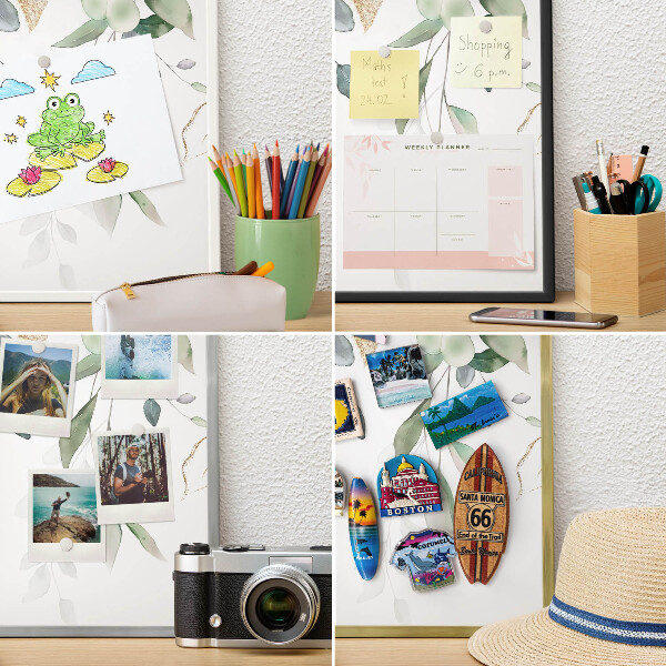 Decoratief metalen magneetbord in een zilveren lijst Groene bladeren