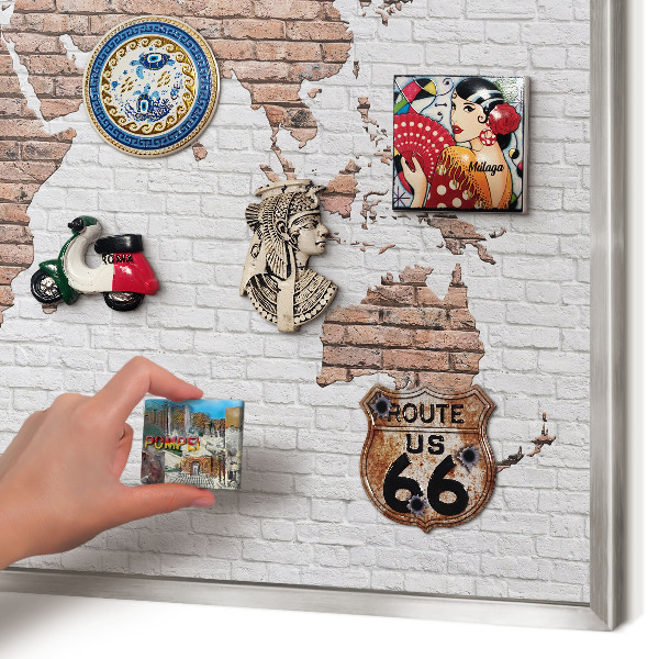 Magneetbord voor souvenir magneten met zilveren lijst Bakstenen plattegrond