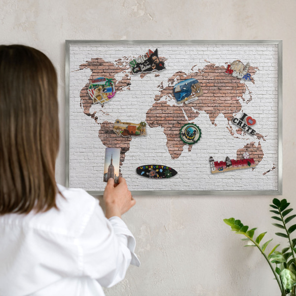 Magneetbord voor souvenir magneten met zilveren lijst Bakstenen plattegrond