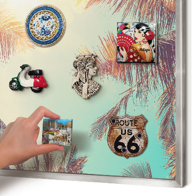 Decoratief metalen magneetbord in een zilveren lijst Tropisch paradijs