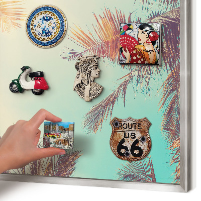 Decoratief metalen magneetbord in een zilveren lijst Tropisch paradijs