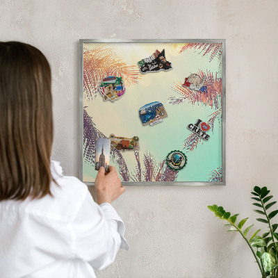 Decoratief metalen magneetbord in een zilveren lijst Tropisch paradijs