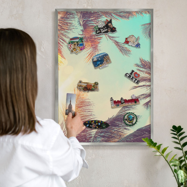 Decoratief metalen magneetbord in een zilveren lijst Tropisch paradijs