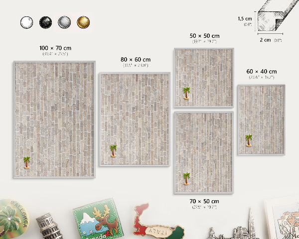 Decoratief metalen magneetbord in een zilveren lijst Baksteenpatroon