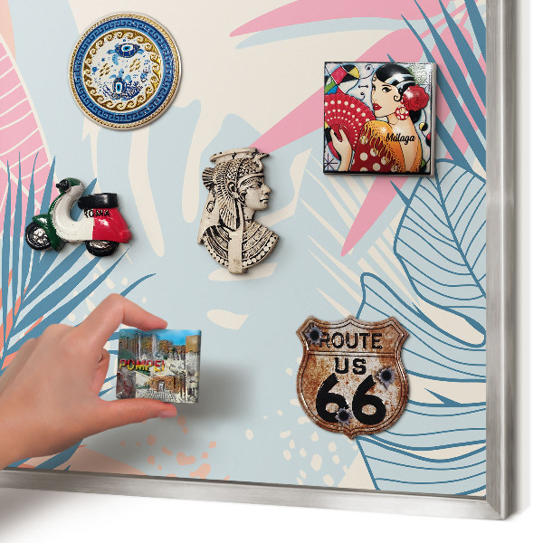 Decoratief metalen magneetbord in een zilveren lijst Tropische abstractie