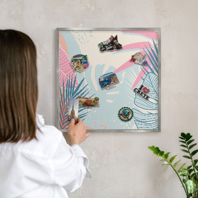 Decoratief metalen magneetbord in een zilveren lijst Tropische abstractie
