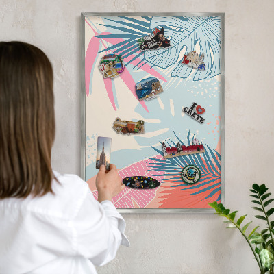 Decoratief metalen magneetbord in een zilveren lijst Tropische abstractie
