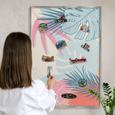 Decoratief metalen magneetbord in een zilveren lijst Tropische abstractie
