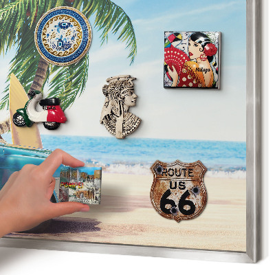 Magneetbord voor souvenir magneten met zilveren lijst Vakantievrede