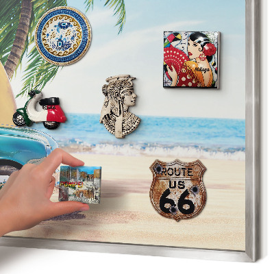 Magneetbord voor souvenir magneten met zilveren lijst Vakantievrede