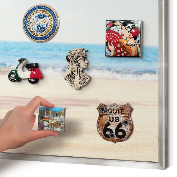Magneetbord voor souvenir magneten met zilveren lijst Vakantievrede