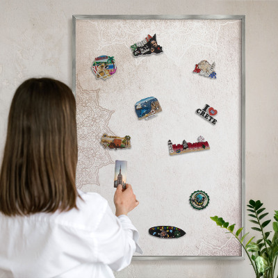 Magneetbord voor souvenir magneten met zilveren lijst Etnische patronen