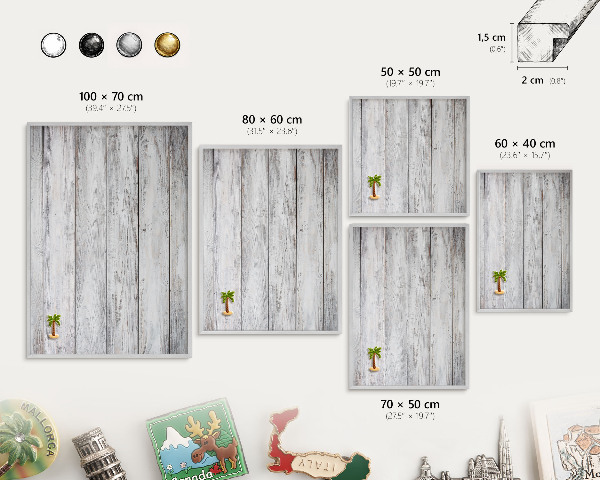 Decoratief metalen magneetbord in een zilveren lijst Rustiek hout