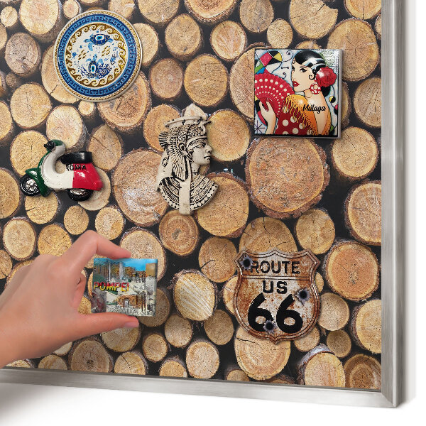 Magneetbord voor souvenir magneten met zilveren lijst Houten cirkels