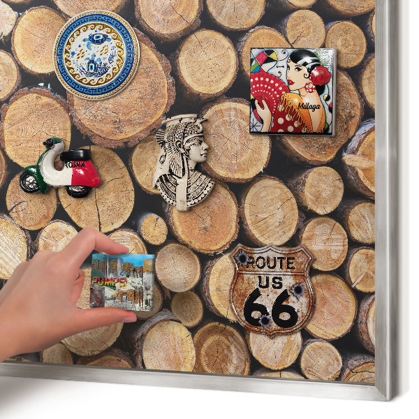 Magneetbord voor souvenir magneten met zilveren lijst Houten cirkels