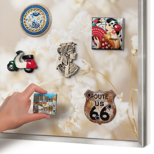 Magneetbord voor souvenir magneten met zilveren lijst Beige bloemen