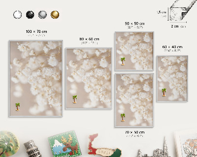 Magneetbord voor souvenir magneten met zilveren lijst Beige bloemen
