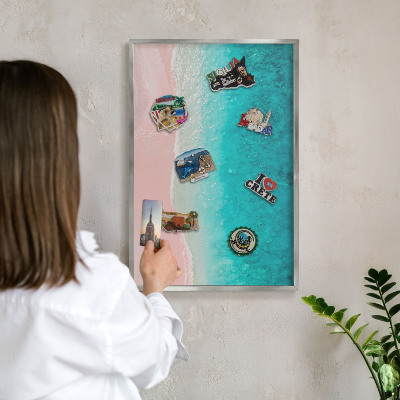 Magneetbord voor souvenir magneten met zilveren lijst Zomerse ontspanning