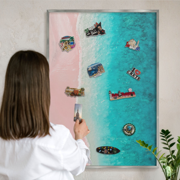 Magneetbord voor souvenir magneten met zilveren lijst Zomerse ontspanning