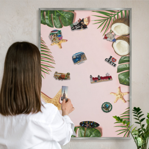 Decoratief metalen magneetbord in een zilveren lijst Tropische vakantie