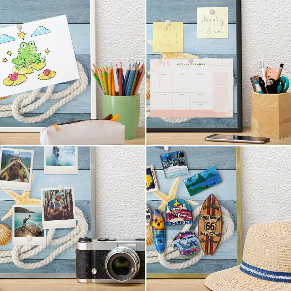 Magneetbord voor souvenir magneten met zilveren lijst Maritiem klimaat
