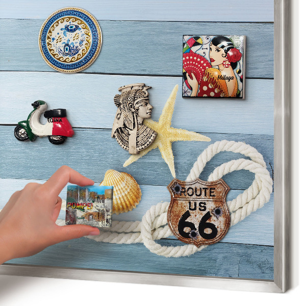Magneetbord voor souvenir magneten met zilveren lijst Maritiem klimaat