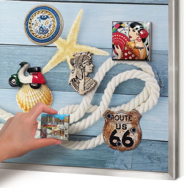 Magneetbord voor souvenir magneten met zilveren lijst Maritiem klimaat