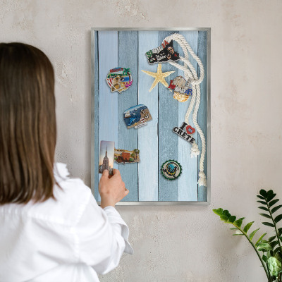 Magneetbord voor souvenir magneten met zilveren lijst Maritiem klimaat