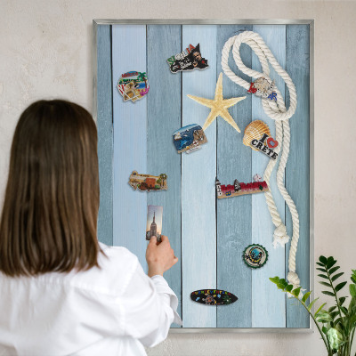 Magneetbord voor souvenir magneten met zilveren lijst Maritiem klimaat