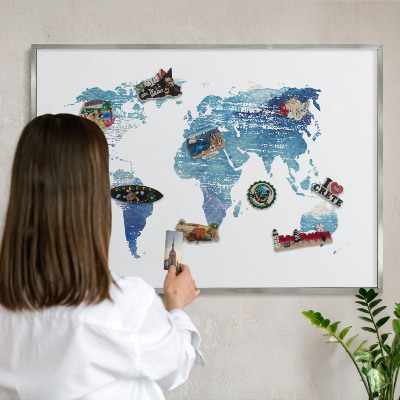 Decoratief metalen magneetbord in een zilveren lijst Aquarelkaart