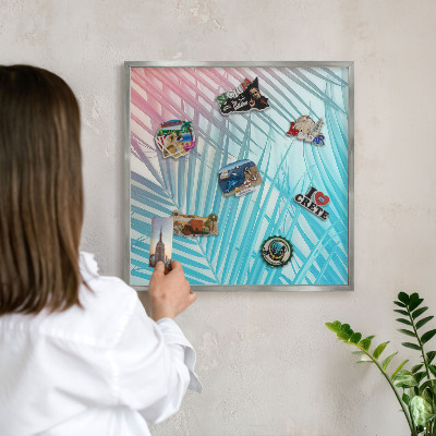 Magneetbord voor souvenir magneten met zilveren lijst Tropische elegantie